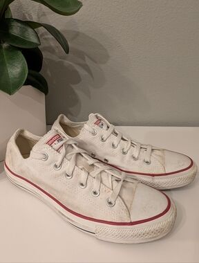 Converse White Low Top Sneakers with Red Trim